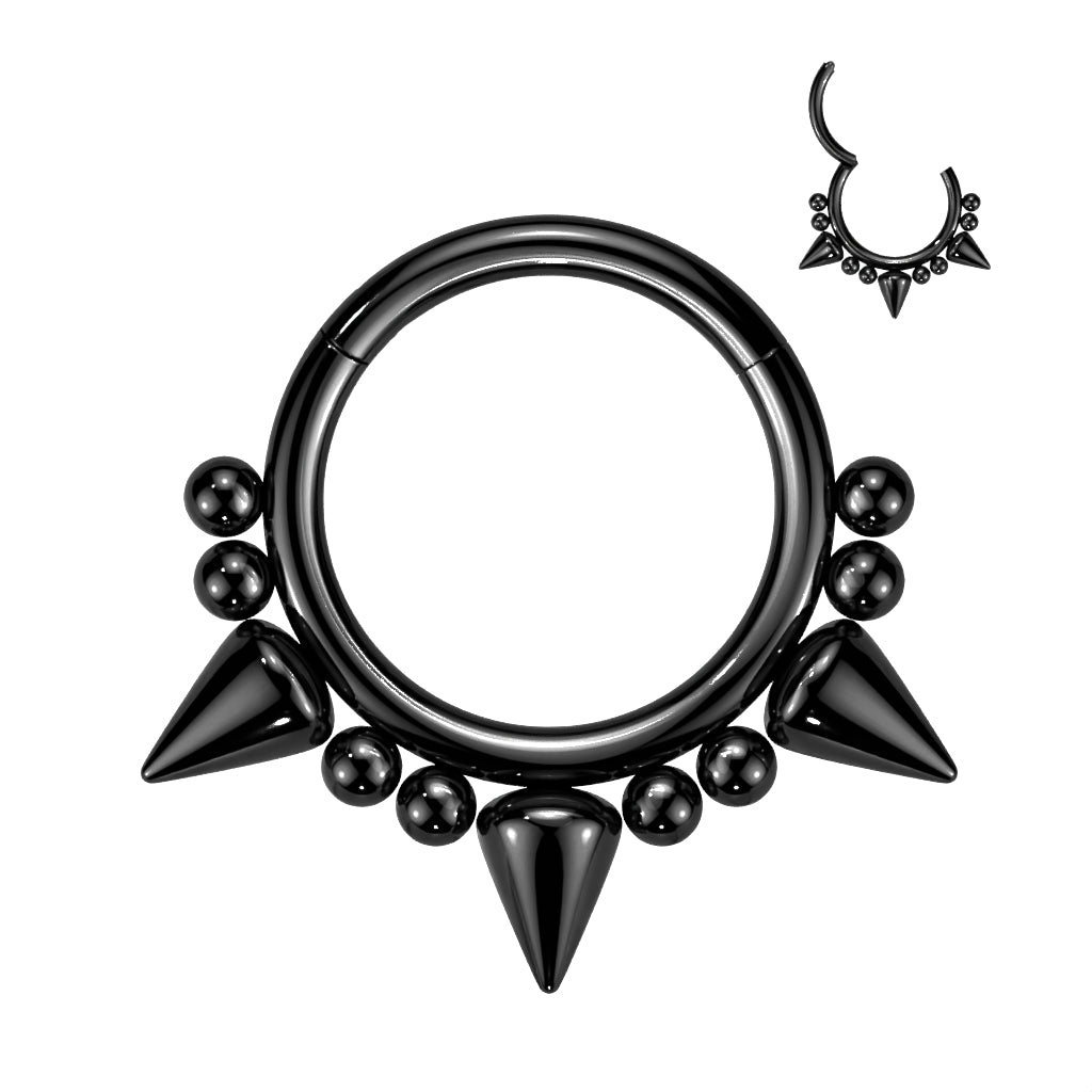 16G Surgical Steel Hinged Hoop Ring W/ 3 Spikes and Balls
